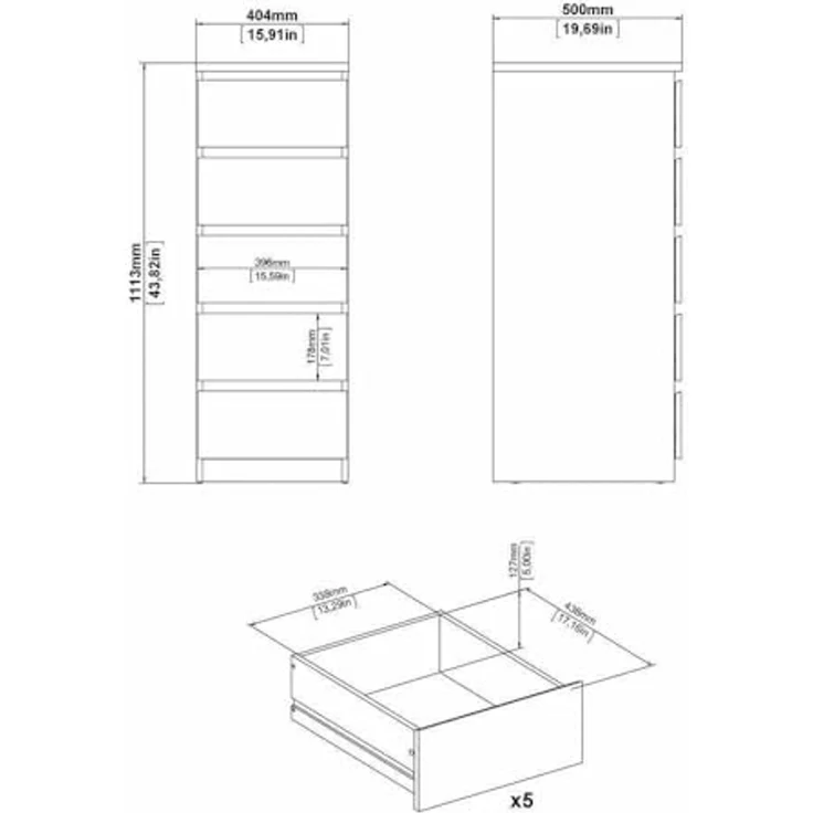 Dmora - Kommode Joelle, Mehrzweckkommode, Schlafzimmerkommode, Schrank mit Schubladen, 50x40 h111 cm, Zement und Weiß – Bild 2