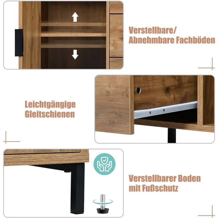 Türkommode mit 3 Schubladen in dunkler Eiche, Sideboard Industrial Design, Aufbewahrungsschrank mit höhenverstellbarem Fachboden – Bild 7