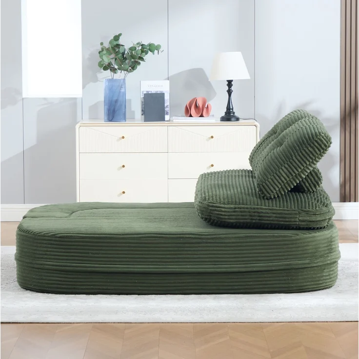 Schlafsessel 2-in-1 in Emerald 165cm×97cm×61cm aus Cord – extratiefe Sitzfläche, hohe Rückenlehne, Getränkehalter – Bild 3
