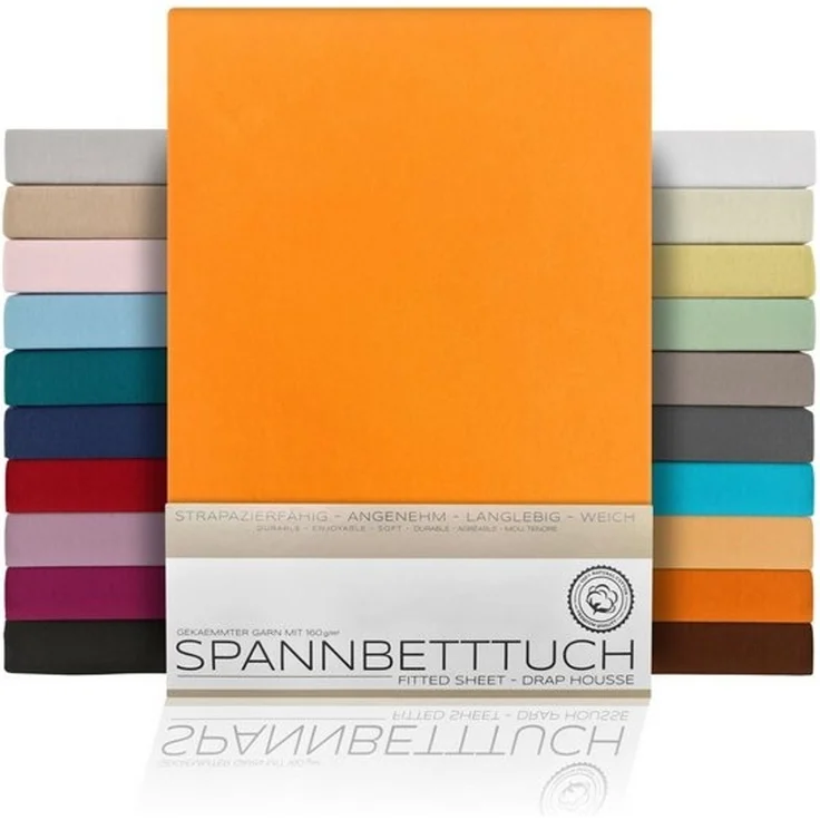 Beautex Spannbettlaken, Gummizug: rundum, (1 Stück), gekämmte Baumwolle Premium Jersey, 160g/m², Orange, Standard - 90 x 200 x 30 cm – Bild 4