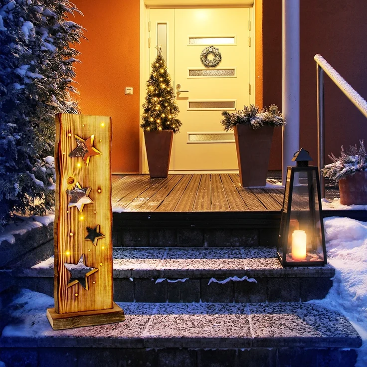 LED Weihnachtsleuchte Sternenmotiv, Holz, Timer, H 60 cm – Bild 2