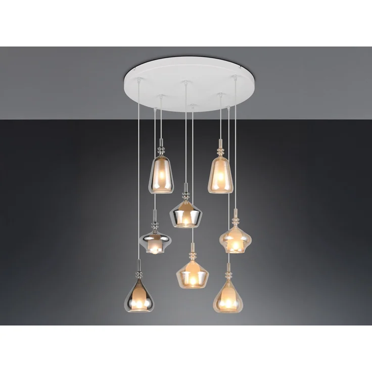LED Cluster Pendelleuchte 8-flammig Glas Bernstein & Chrom verspiegelt, Ø 72cm – Bild 3