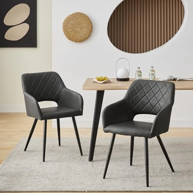 TUKAILAI Esszimmerstühle 2er Set aus Kunstleder, Küchenstuhl Polsterstuhl mit Offener Rückenlehne,Armlehnen,Gepolstertem Sitz, Metallbeinen, Stühle für Wohnzimmer,Esszimmer,Küche – Bild 3