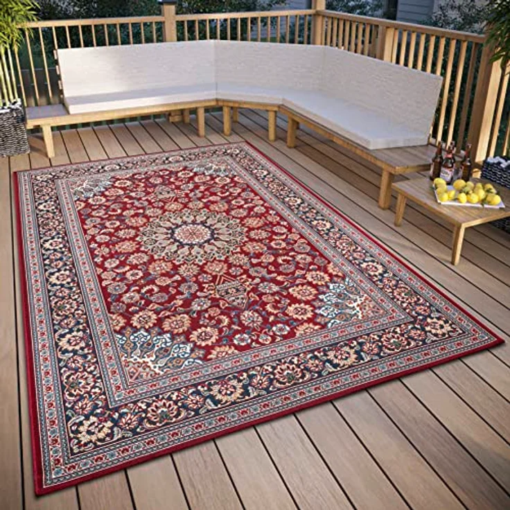 Hanse Home Kadi In- & Outdoor Teppich Orientalisch – Orient Flachgewebe, Orientalisches Design Klassisch, ÖKO-TEX Wetterfest & UV-beständig für Balkon, Terrasse, Garten – Rot Blau, 120x180 cm – Bild 2