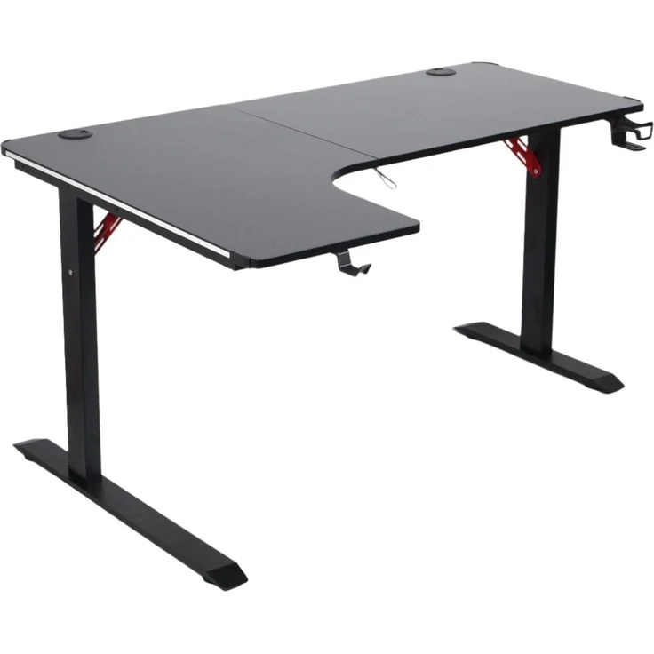 Todeco L-förmiger Gaming-Computertisch mit LED-Leuchten, Eckschreibtisch 140 x 100cm Gaming Schreibtisch, PC Tisch Gaming mit Kohlefaseroberfläche, mit Kopfhörerhaken Getränkehalter – Bild 1
