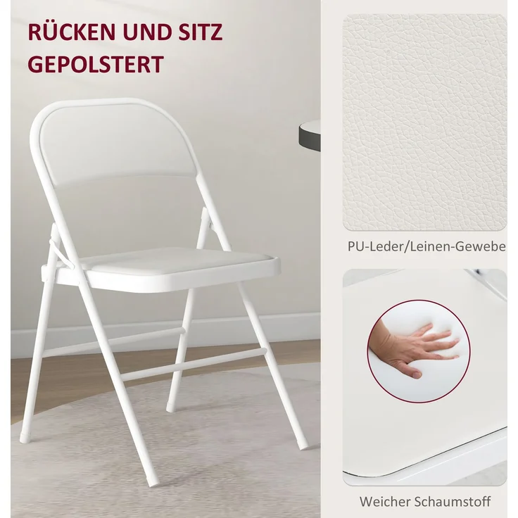 MELAYR, 4er-Set Klappstühle, Tragbare Bürostühle, Metallbeine, Faltstuhl für Büro, Empfang, 46 x 45 x 78 cm, Weiß – Bild 6