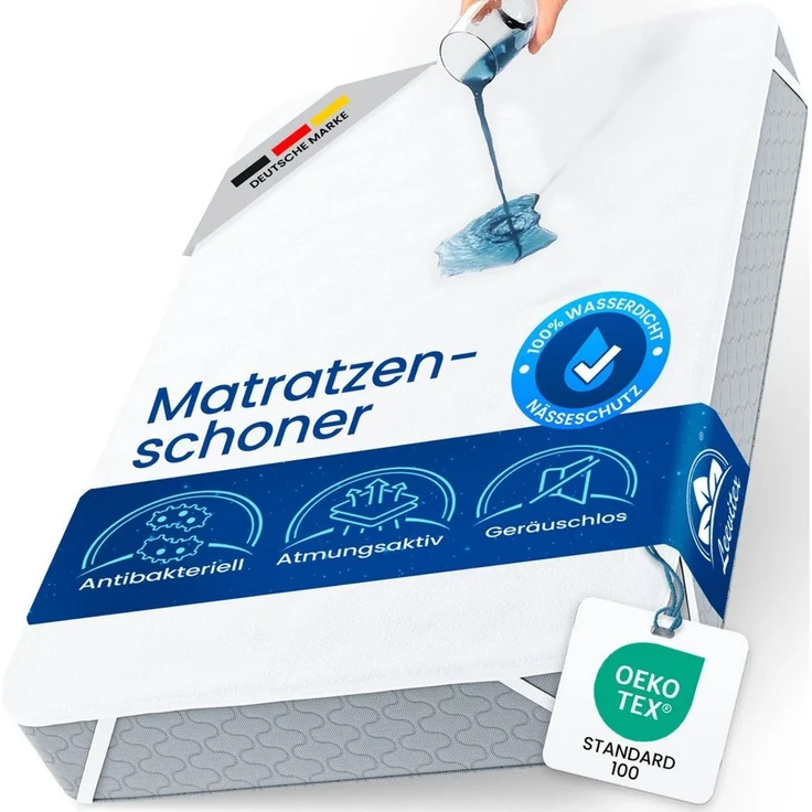 Matratzenschoner wasserdicht, atmungsaktiv & geräuscharm – mit Eckgummis bis 35 cm leevitex®, waschbar bei 60°C und trocknergeeignet – Bild 1