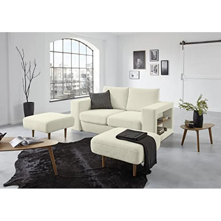 LOOKS by Wolfgang Joop Looks V-2 Designer Sofa mit Hockern und Regal, 2 Sitzer Couch, Funktionssofa, weiß, Sitzbreite 120 cm – Bild 5