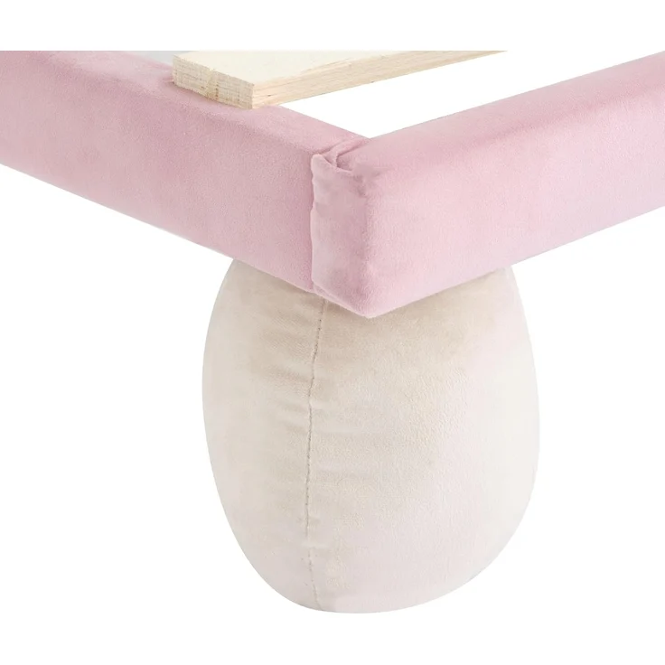 Ball & Cast Kinderbett (90x200 cm) mit Lichtstreifen, Polsterbett mit Wellengestriftem Kopfteil aus Samt, Einfach & Zeitsparend Montierbar, Beige+Rosa – Bild 9