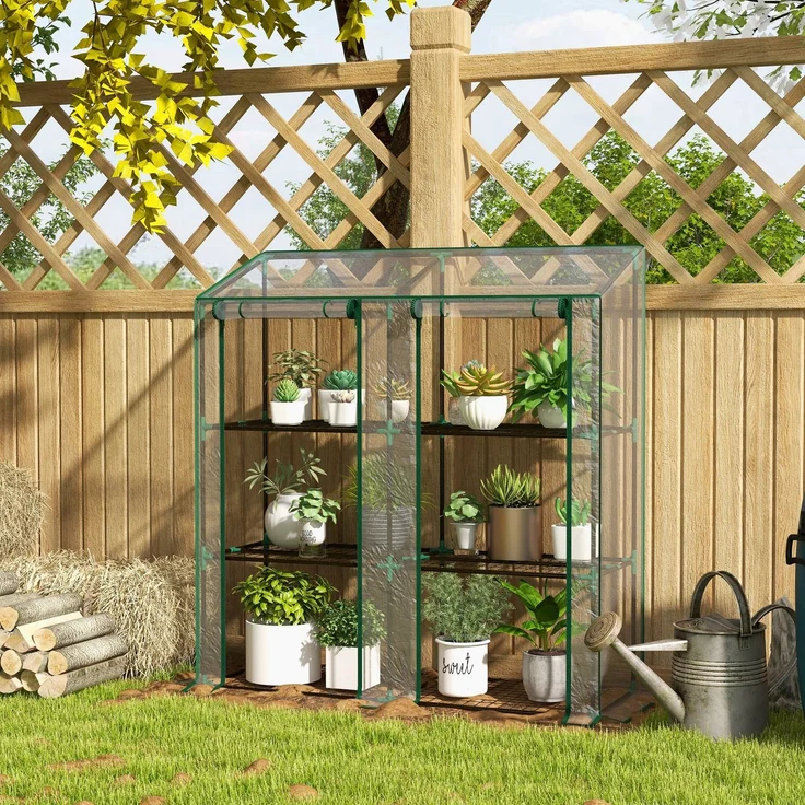 Wohnora-Mini-Gewächshaus mit 3 Etagen, Kunststoffabdeckung, 2 Rolltüren, 6 Regalböden, Maße: 143 x 46 x 141/151 cm (L x B x H),H 1510cm x T 780cm x B 460cm,Transparent – Bild 2