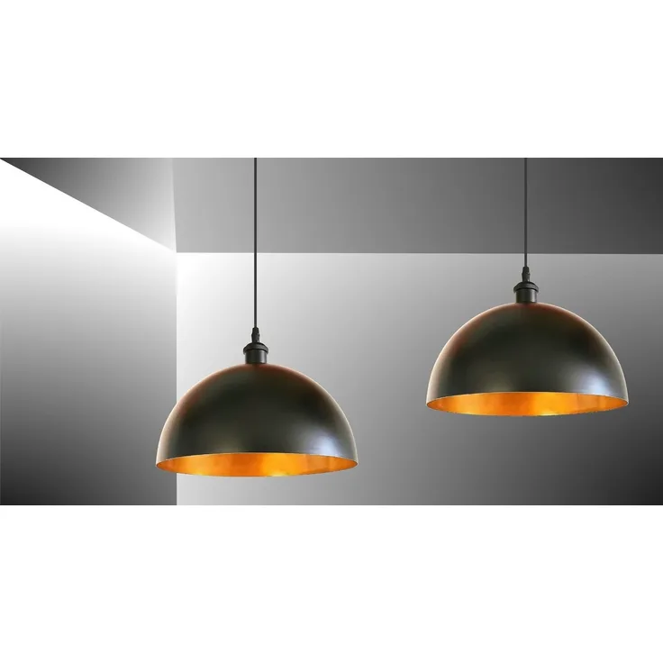 TRANGO Pendelleuchte, 2er Set 9001B Retro Pendelleuchte Industrielle Vintage *VINTOS* Ø 360mm Pendellampe mit je 1x E27 Fassung - Retro Hängelampe – Deckenlampe, Hängeleuchte Lampenschirm in Schwarz-Gold (ohne Leuchtmittel)