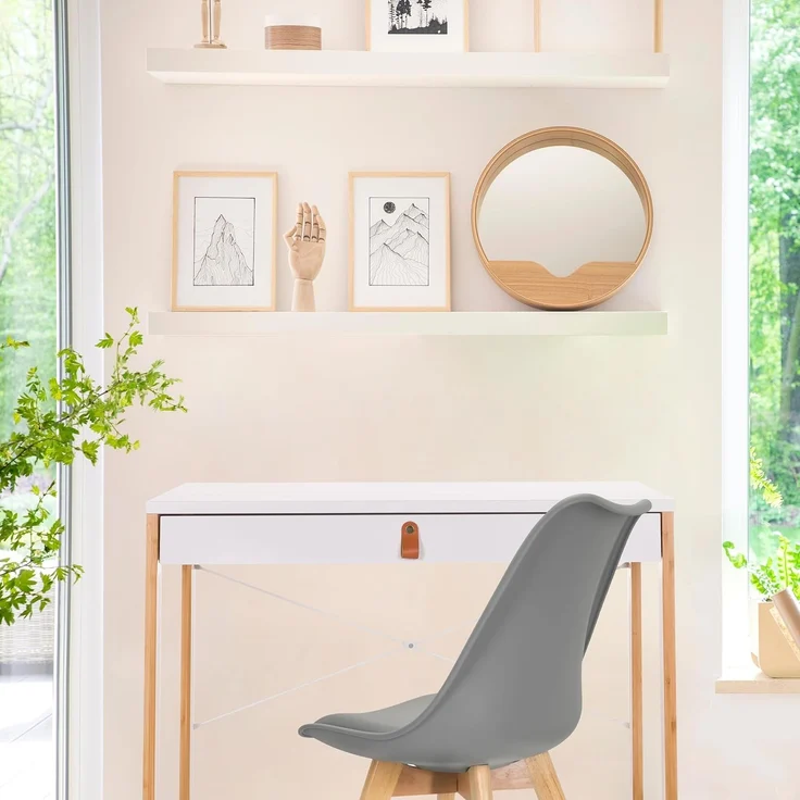 hjh LIVING Schreibtisch mit 1 Schublade 80x42 cm TAROLO II Bambus Gestell, Kleiner Tisch im skandinavischen Stil, Computertisch Weiß – Bild 4