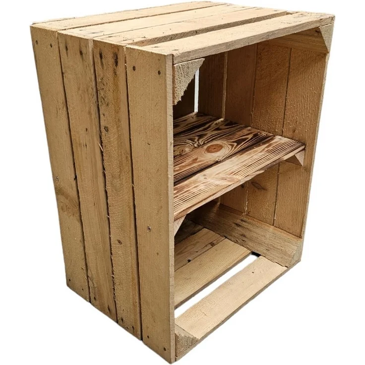 Teramico Holzkiste Obstkisten mit Ablagefach kurz 50 x 40 x 30cm 2er Set, Vintage Obstkiste – Bild 2
