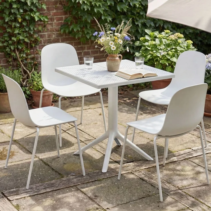 Gartenmöbel-Set IDA mit 4 Stühlen - 166x162x85cm, Kunststoff, Weiß | Balkonset Gartenset Tisch mit Stühlen Bistroset Outdoor – Bild 4
