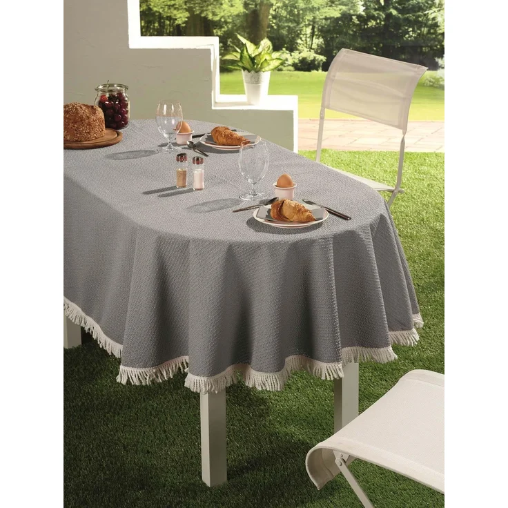 Gartentischdecke mit Fransen 160 cm rund dunkelgrau – Bild 7