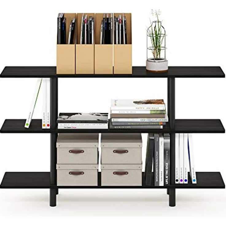 Furinno breites Regal mit 3 Ebenen, Espresso/Schwarz, 29.49 x 119.9 x 70.69 cm – Bild 6