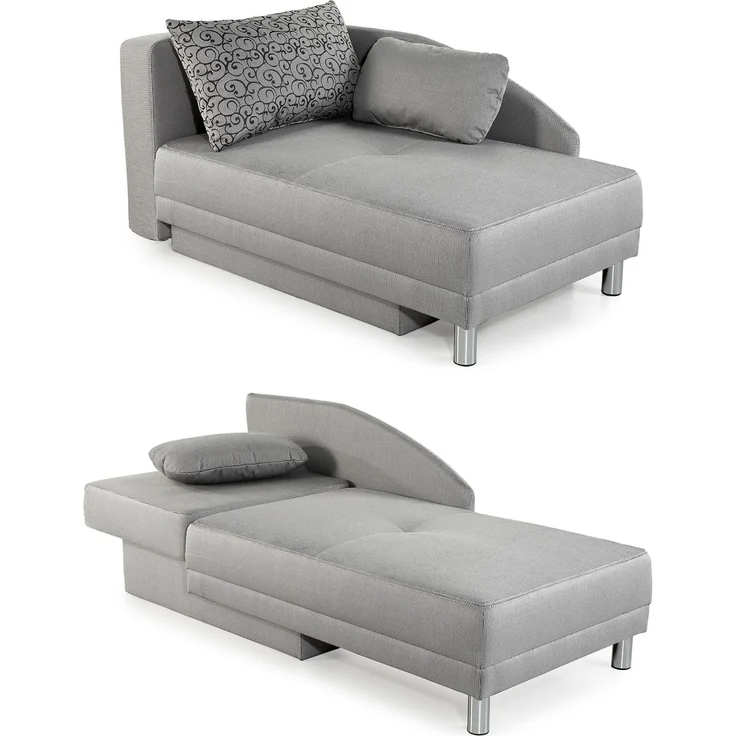 Récamiere-Schlafsofa Federkern Couch Liege Gästebett mit Bettkasten in Hellgrau – Bild 1