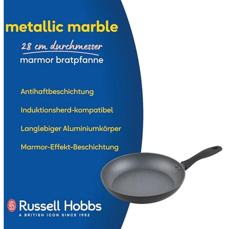 Russell Hobbs RH028001EU7 Metallic Marmor 28 cm Bratpfanne - Antihaftbeschichtete Eier-/Omelettpfanne, Induktionsherd-kompatibel, Pfannkuchen-/Crêpe-Pfanne, Kochgeschirr aus geschmiedetem Aluminium – Bild 3