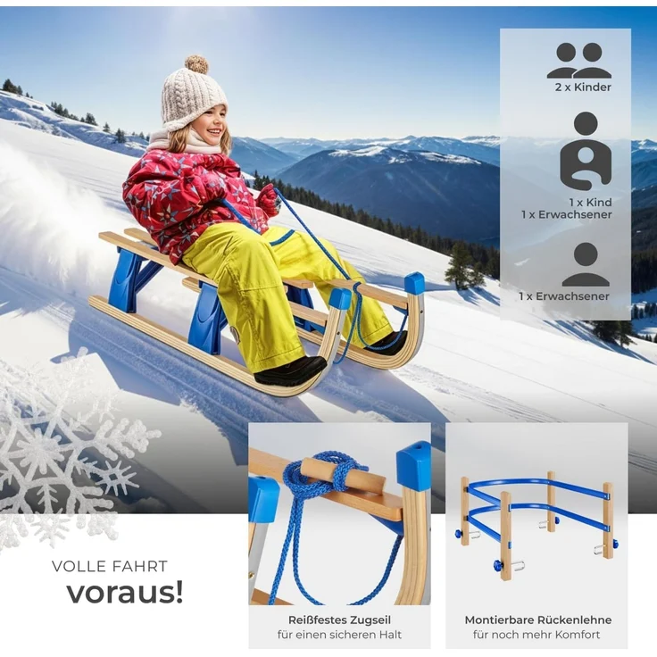 tectake Schlitten Holzschlitten, klappbar, mit Rückenlehne – Bild 3