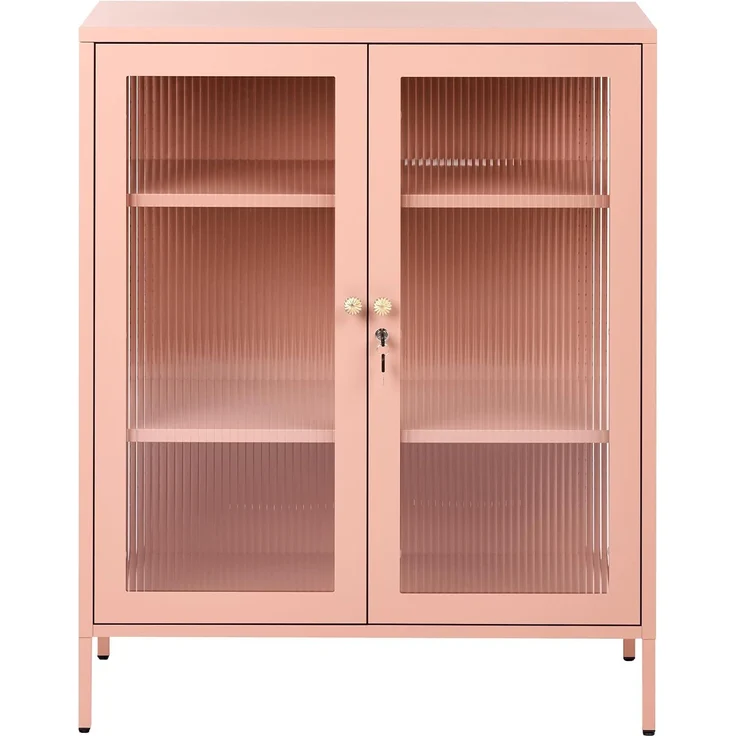 Vitrine mit Glastüren HARLYN 90 cm Metall Pfirsichrosa – Bild 5