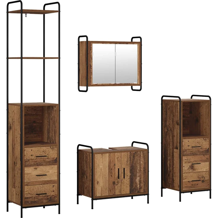 vidaXL Badezimmerschrank-Set 4 stk. Altholz 40 x 36 x 200,5 cm 3444667 – Bild 2