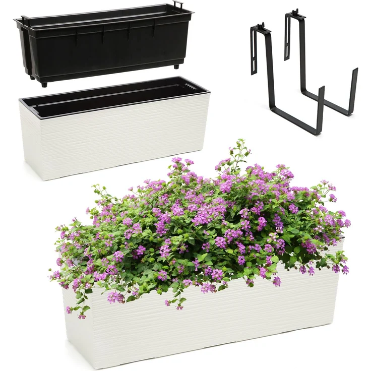 KADAX Blumentopf Balkonkasten Griffe 19x56cm Creme – Bild 1