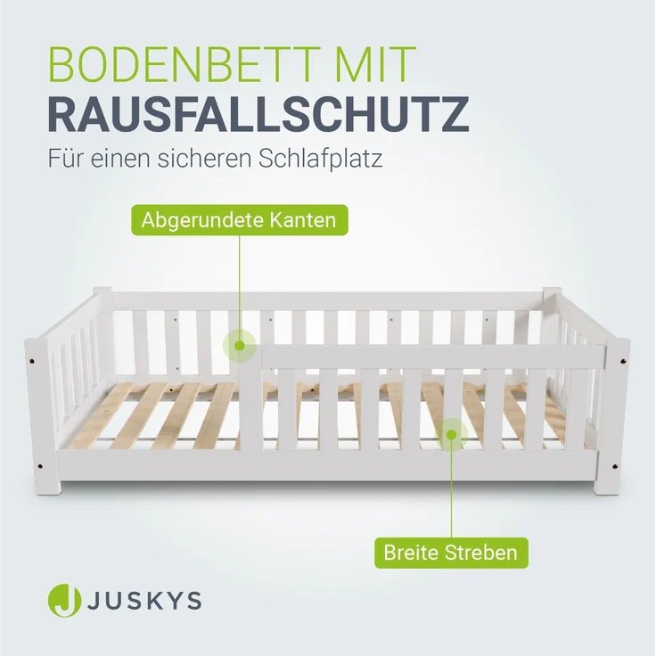 Juskys 'Naya' Kinderbett - mit Rausfallschutz & Lattenrost - für Kinder 3 -10 Jahre - modern, Holz Weiß, 80x160 cm – Bild 3