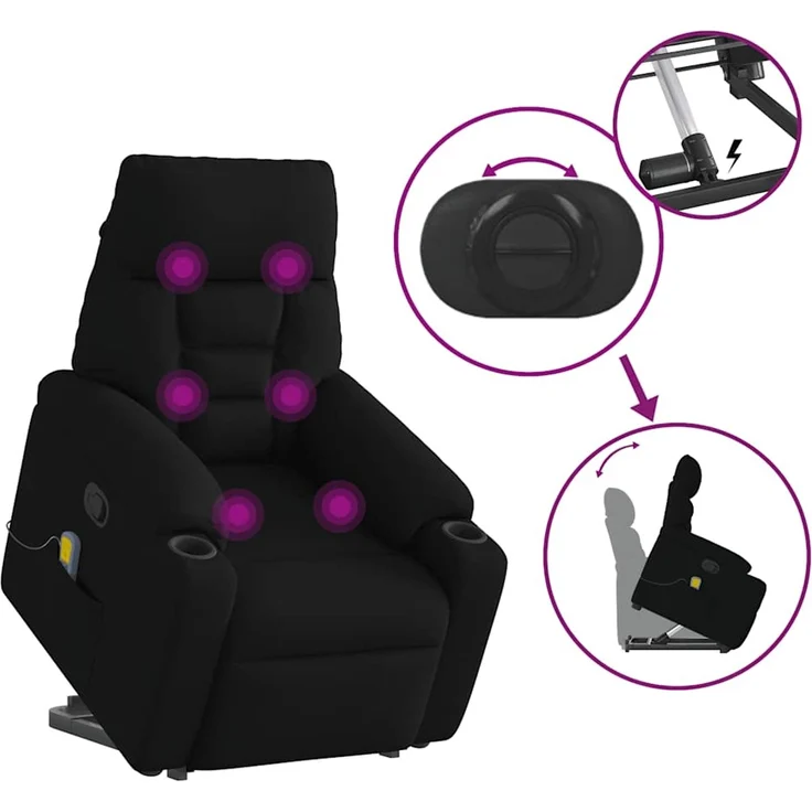 vidaXL Massagesessel mit Aufstehhilfe Schwarz Stoff 3303044 – Bild 8