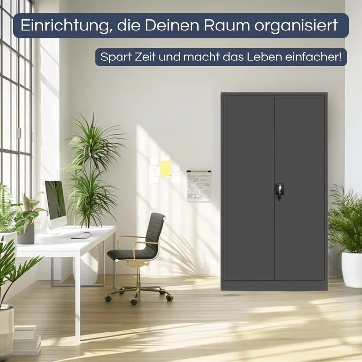Metallschrank abschließbar KODLI - Geheimfach, 4 Ebenen | Aktenschrank Büroschrank Stahl Mehrzweckschrank Werkstatt Werkzeugschrank, 185x90x45cm Anthrazit – Bild 3
