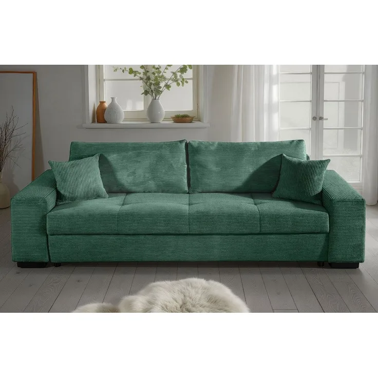 COLLECTION AB Schlafsofa Kreta, B: 248 cm, Liegefl. 137x195 cm, Bettfunktion, Bettkasten & 2 Zierkissen, optional mit Topper