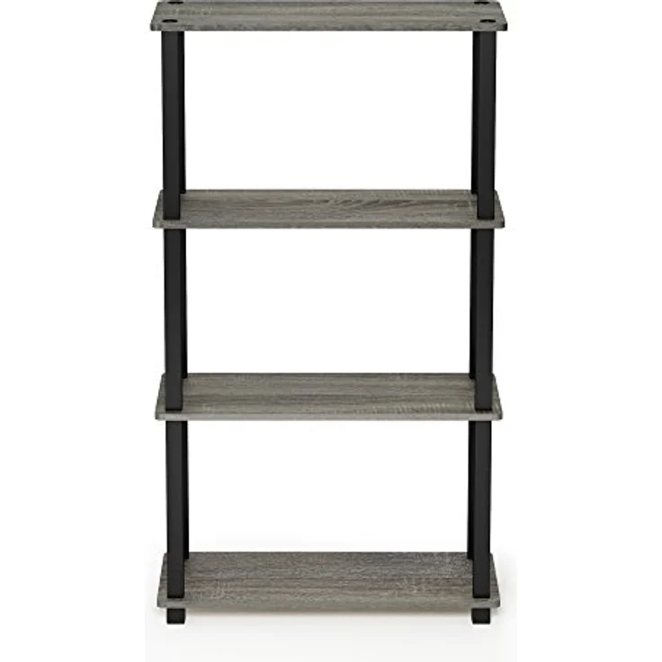 Furinno Turn-S-Tube 4-stufiges Mehrzweckregal mit Vierkantrohr, Französische Eiche/Schwarz – Bild 5