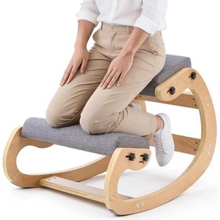 VEVOR Ergonomischer Kniehocker mit Dicken, Integrierten Schaumstoffpolstern & Massivholzrahmen, Höhenverstellbarer Kniestuhl zur Entlastung von Nacken und Rücken, Ideal für Zuhause, Büro, Grau
