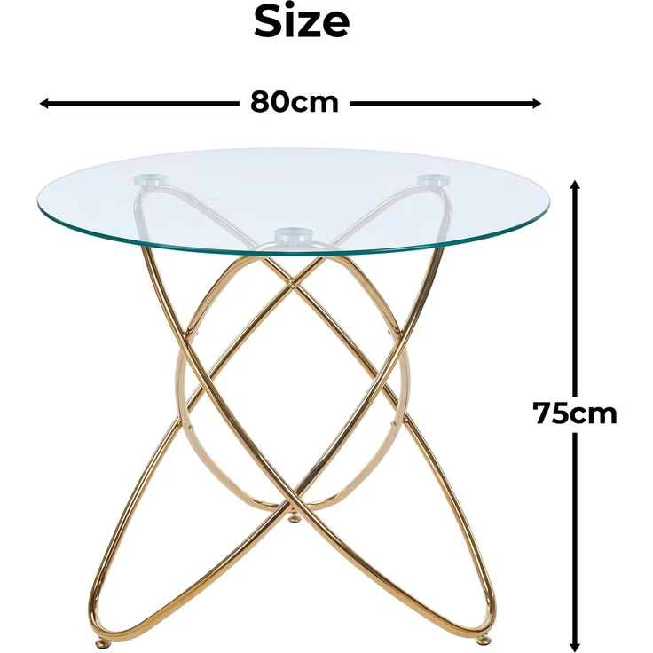 Esstisch aus Glas und Metall, golden,75*80*80 cm – Bild 3