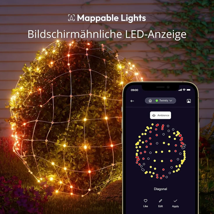 Twinkly Netzlichter, Flexibles LED-Gitter mit 260 RGB-LEDs, Lichtstreifen für Drinnen und Draußen, Kompatibel mit Alexa, Google Home, IP44, App-Steuerung, Transparentes Kabel, 1,2x1,9 m – Bild 4