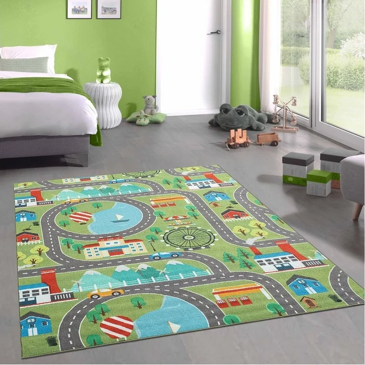 Carpetia Teppich Kinder Spielmatte mit Blick auf die Stadt in der Natur in grün, Rechteckig, Höhe: 12 mm – Bild 1