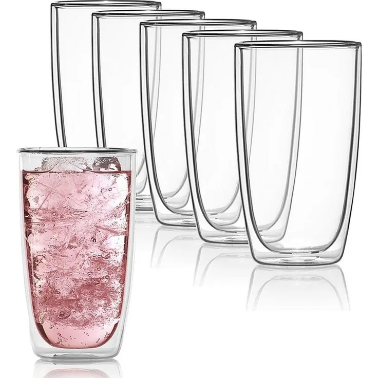 Dimono Latte-Macchiato-Tasse Doppelwandiges Trinkglas 450ml – Latte-Macchiato-Glas Borosilikat Set, 6-tlg, Borosilikat-Glas, Wasser- Longdrink- & Cocktailgläser