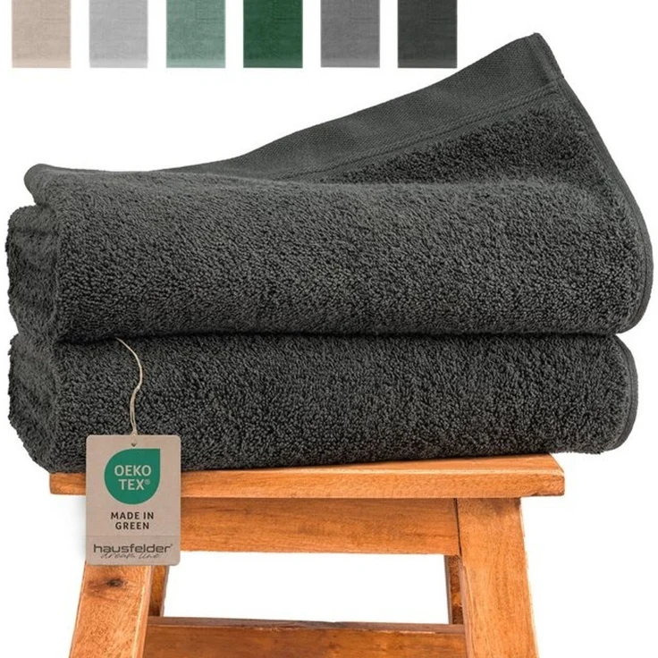 Hausfelder Handtücher Premium Duschtuch 2er Set (Anthrazit, 2 Duschtücher 70x140 cm), (Set, 2-St), Mit Aufhängeschlaufen, 100% Baumwolle, weich, saugfähig, Uni-Farben – Bild 4