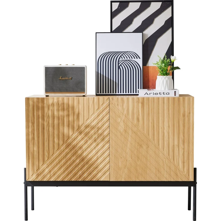 Sideboard Modern Mit Verstellbarem Regalbrett Metallrahmen Natur Farbe 100cm Breit Mit Kippsicherung Aufbewahrungsschrank Kommode Für Wohnzimmer Schlafzimmer Flexible Stauraumlösung, 75cmx40cmx100cm, Natur – Bild 9