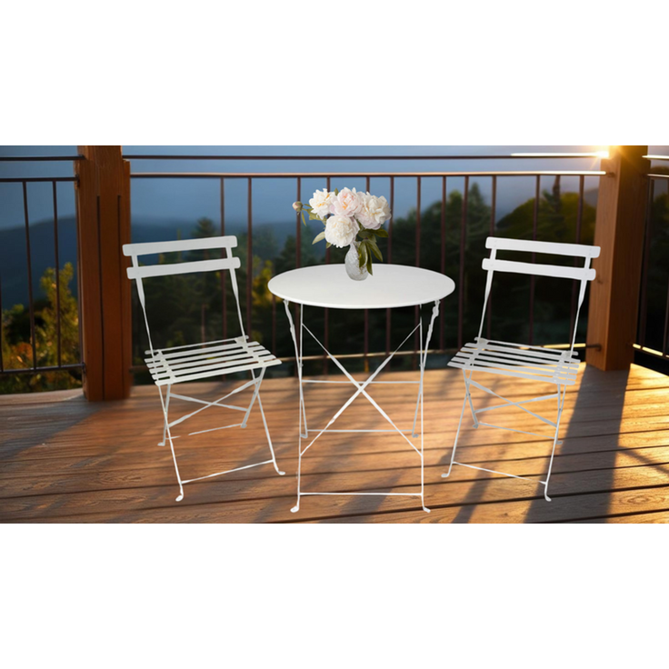 KYNAST Bistroset Weiß 3tlg. klappbar Garnitur Tisch Stühle Garten Balkon Campi