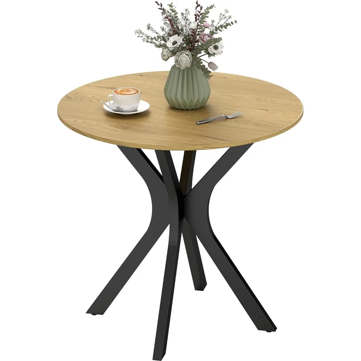 HOMCOM Esstisch Kaffeetisch Spider-Stahlgestell für Küche Esszimmer (Runder Tisch, 1-St, Küchentisch), Ø78 x 75H cm, Naturholz