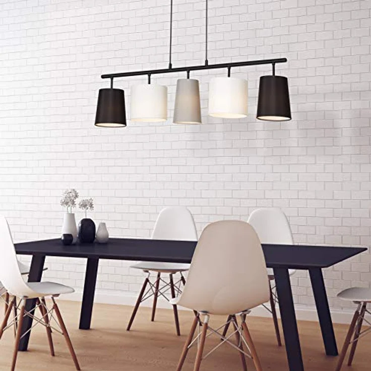 Briloner Pendelleuchte Shades, Hängelampe mit 5 Stoffschirmen in Schwarz, Grau und Weiß, 40 W, IP20, 96 x 120 cm – Bild 2