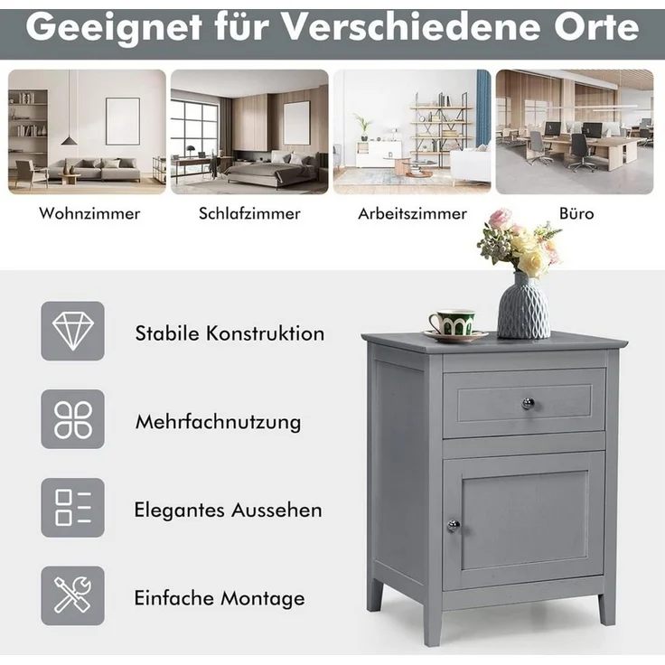 KOMFOTTEU Nachttisch Beistelltisch (2er Set), mit Schublade & Schrank, 48 x 38 x 63,5 cm – Bild 3