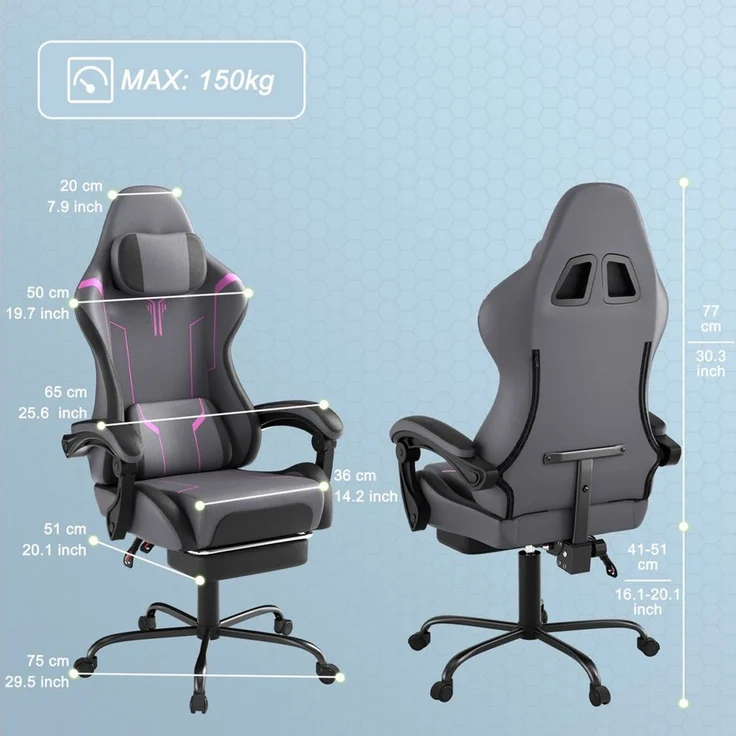 FIVMEN Gaming-Stuhl Racing Ergonomischer Computer-Bürostuhl mit Massage-Lendenkissen, Ausziehbarer Fußstütze Lordosenstütze Kopfstütze, höhenverstellbarer – Bild 2