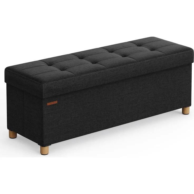 Songmics Sitzbank mit Stauraum, Schuhbank, klappbare Sitztruhe, Aufbewahrungsbox, Fußbank, 38 x 110 x 40 cm, für Wohnzimmer, Schlafzimmer, tintenschwarz LSF018B11 – Bild 1