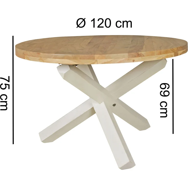 Esszimmertisch BOHA rund 120cm Akazie Massivholz Landhausstil braun 4 Personen – Bild 7