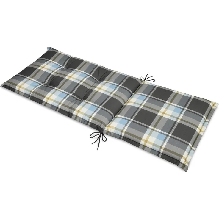 Beautissu Hochlehnerauflage 2er Set Hochlehner Auflagen Set 120x50 cm Polster Blau Kariert, 6cm Dicke Polsterauflage rutschfest UV-Lichtecht 5 Stuhlkissen