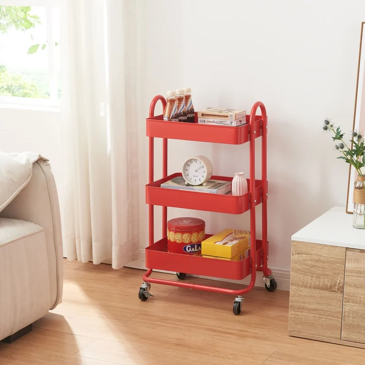 en.casa Küchenrollwagen Pyhäntä mit 3 Ebenen Rot, 78,5 x 46 x 35 cm – Bild 1