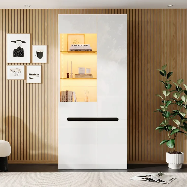 ZUBALIYA Vitrine 80x35 cm mit LED-Beleuchtung mit Sicherheitsgeländer in Weiß, ideale Lösung für kleine Räume, robuste Verarbeitung, langlebige Materialien, einfache Selbstmontage