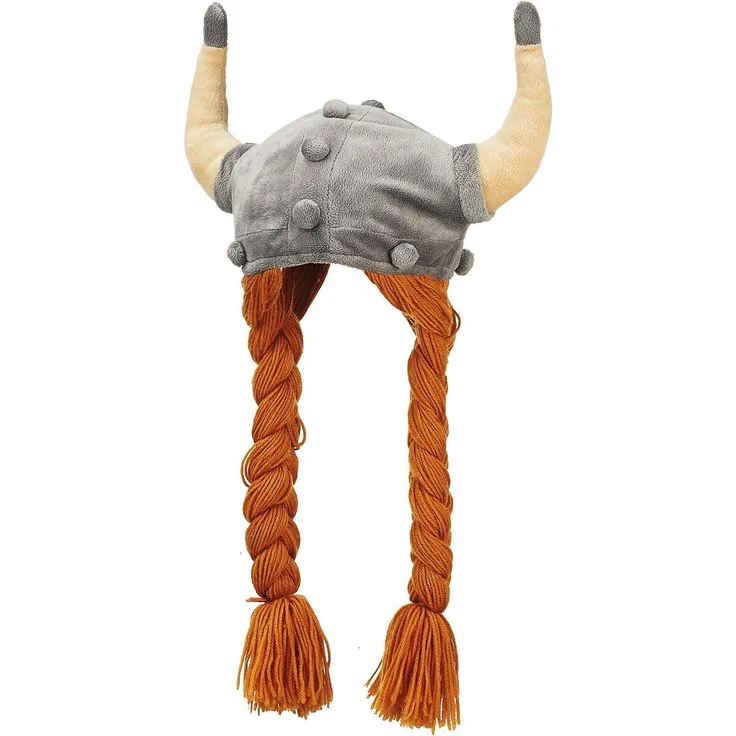 Plüsch Mütze Wikinger Helm mit Zöpfen 55 cm
