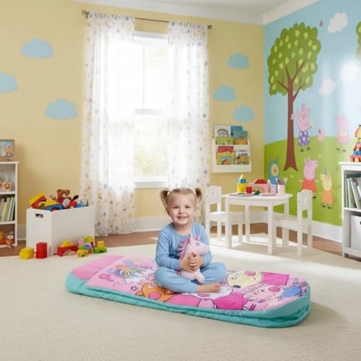 PEPPA PIG Character World and Friends ReadyBed Kids aufblasbares Luftbett und Schlafsack mit Pumpe | Reisematratze für Übernachtungen und Camping oder Zuhause, Rose – Bild 3